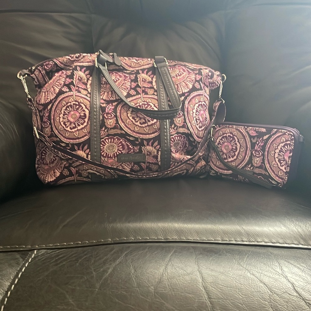 Vera Bradley Purple Floral Patterned Women's Bag and Wallet Set